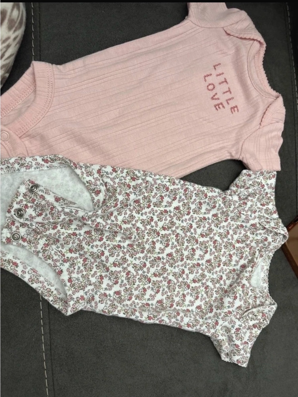 Pink "Little Love" Ribbed Baby Bodysuit & Floral One-Piece Set